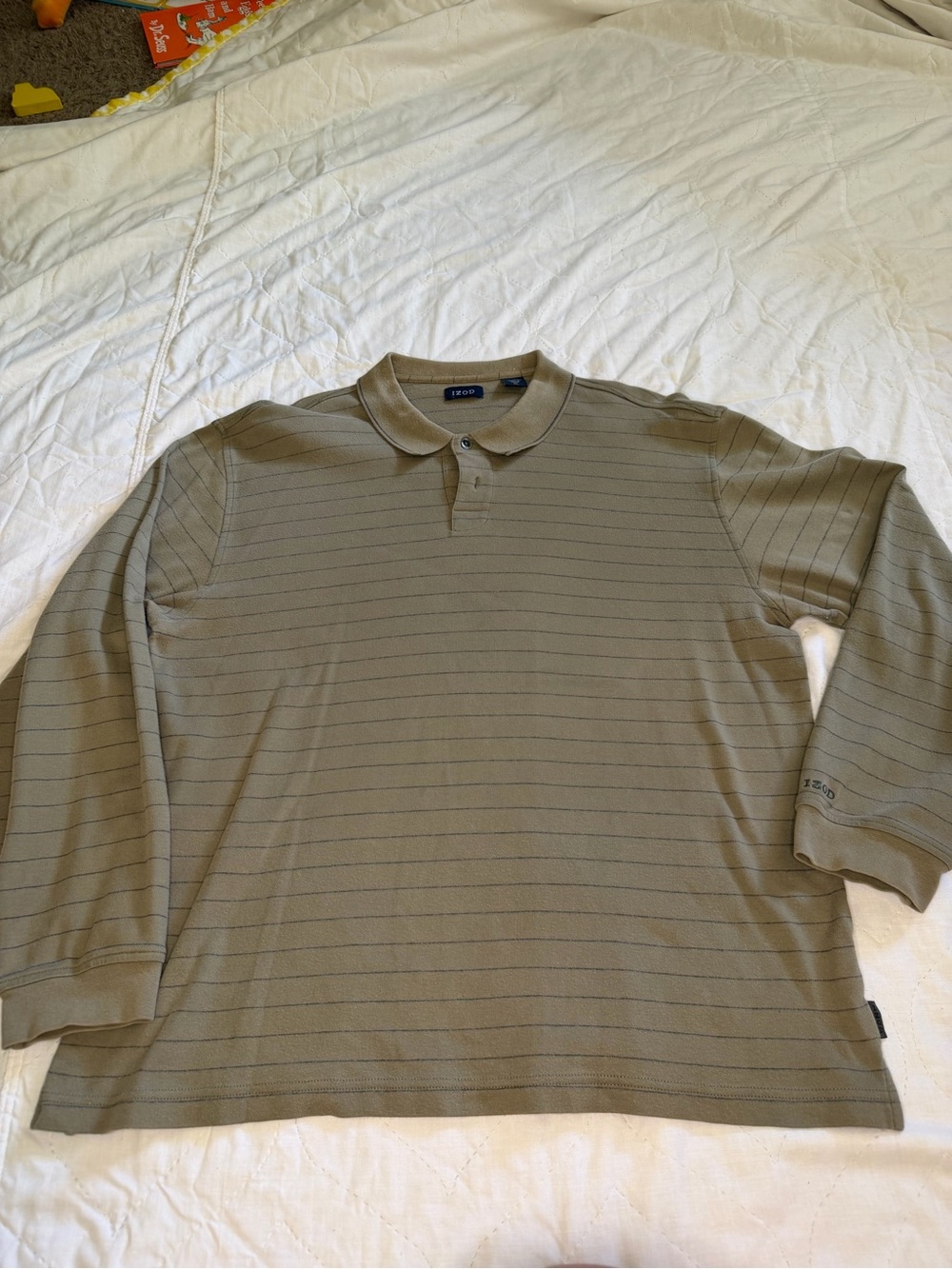 Izod Olive Striped Long-Sleeve Polo